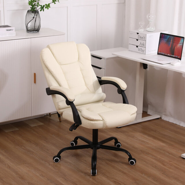 Ergonomic Executive Office Chair, Faux Leather, Adjustable Height (45-55cm),135° Reclining Backrest,Padded Armrests,360° Swivel