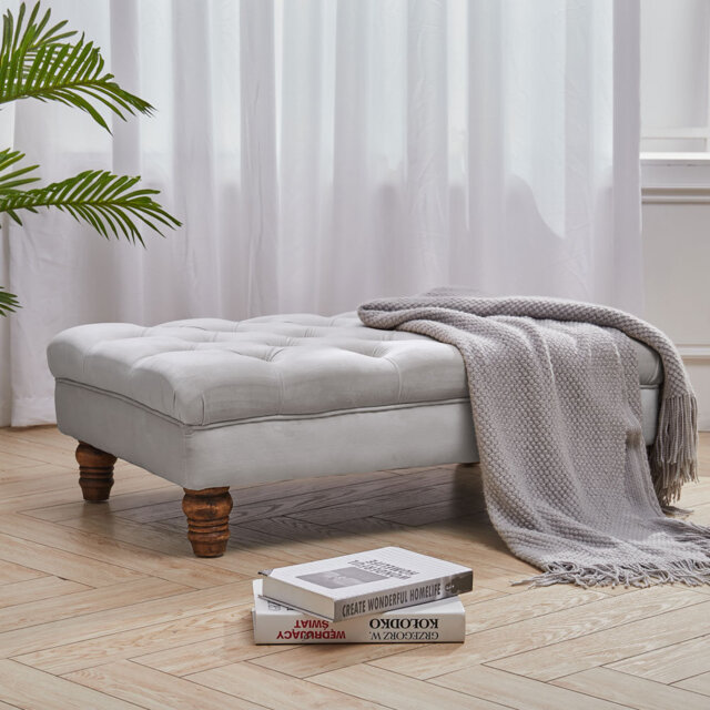 90cm Wide Velvet Tufted Rectangle No Pattern Standard Ottoman