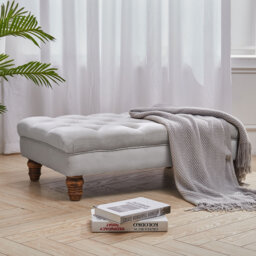 90cm Wide Velvet Tufted Rectangle No Pattern Standard Ottoman