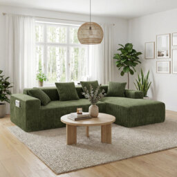Modern Oversized Corner Sofa L-Shaped Corduroy Sofa With Storage Pockets