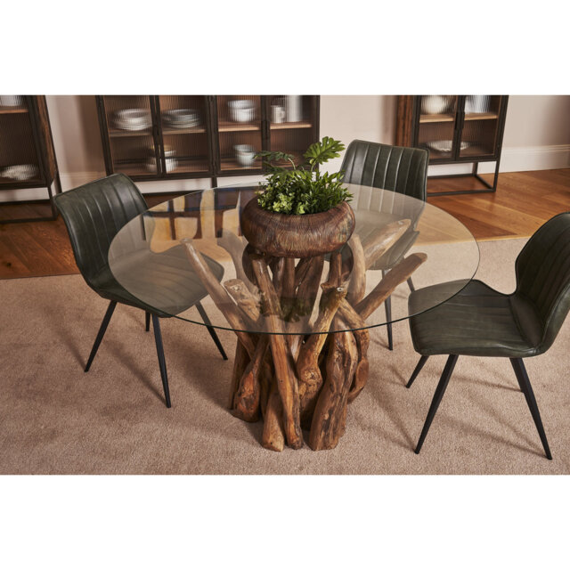 Sandbach Round Glass Top Solid Wood Base Dining Table