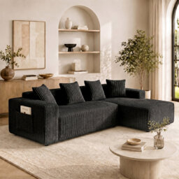 Modern Oversized 262cm Boneless Corner Sofa L-Shaped Corduroy Sofa With Storage Pockets