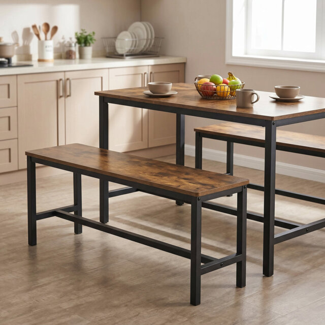 Silvia Table Benches, Set of 2, Industrial Style Indoor Benches, Durable Metal Frame