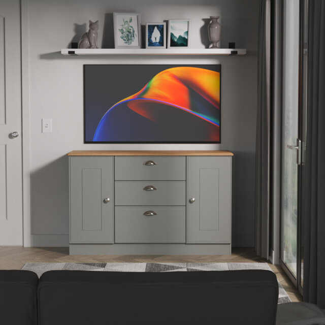 Penovich 2 Door 3 Drawer Sideboard in Dusk Grey & Riviera Oak (Ready Assembled)