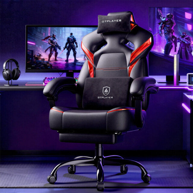 GTPLAYER Big And Tall Gaming Chair For Adults, Ergonomic Office Chair With Footrest, Heavy Duty 350 Lbs Capacity, High Back