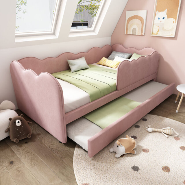 Cloudscape Upholstered Single Daybed with Pull Out Trundle Bed