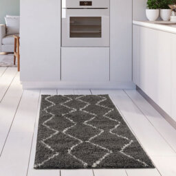 Moroccan Shaggy Collection Rugs Boho Design in Dark Grey/Ivory