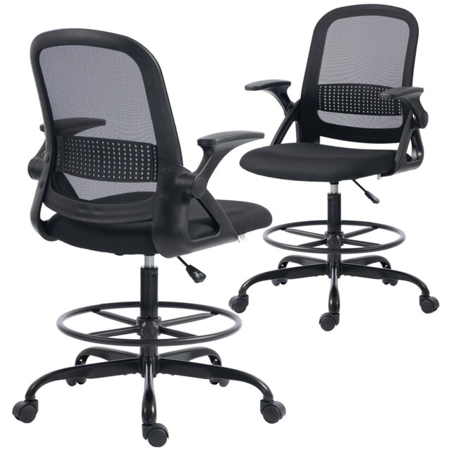 HOMCOM Drafting Chair Tall Office Desk Chair with Flip-up Armrests Black