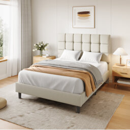 Size Modern Upholstered Bed Frame with Adjustable Square Tufted Headboard