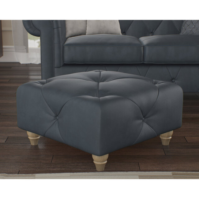 Melrose 65Cm Wide Genuine Leather Tufted Square Ottoman