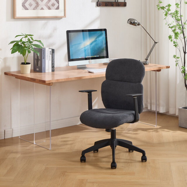 Office Chair in Chenille Swivel Computer Chair with Ergonomic Backrest Desk Chair Height Adjustable for Bedroom Study Home Office, Blue