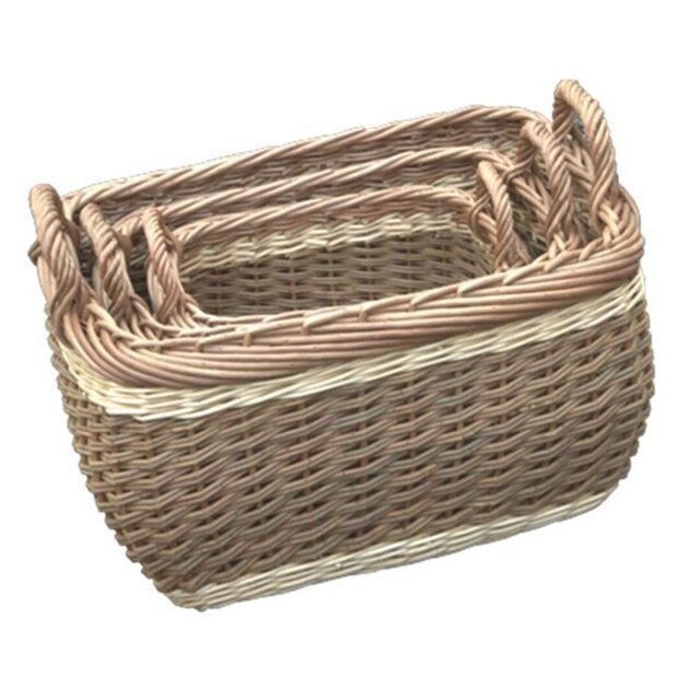 Three Tone Storage Log Wicker 3 Piece Basket Set