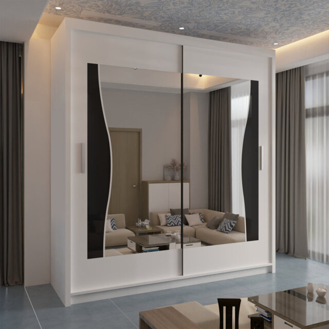 Modern Sliding Door Wardrobe with Mirrored Glass Finish – Multiple Sizes (120cm, 150cm, 180cm, 203cm)