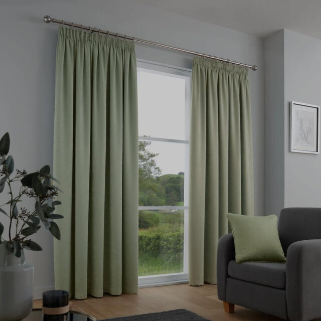 Sage Green Pencil Pleat Curtains 168 x 137cm Cotton 2 Panels Lined Panels Thermal Soundproof Drape
