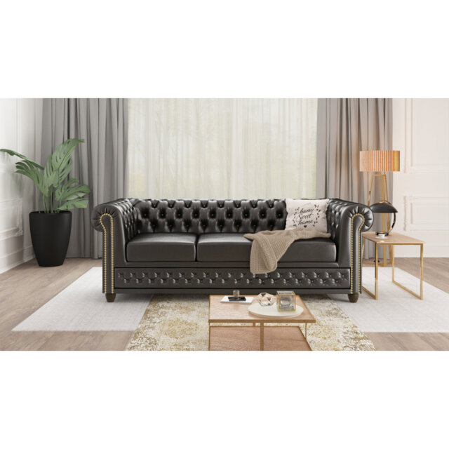 Chesterfield  Sofa 3 Seater Made of Vegan Leather with Solid Wood Legs