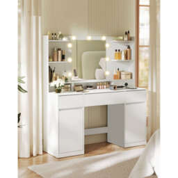 Dressing Table With LED Mirror, Vanity Desk With Power Outlets