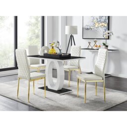 Scottsmoor High Gloss Halo Dining Table Set & 4 Luxury Faux Leather Dining Chairs - Modern Design