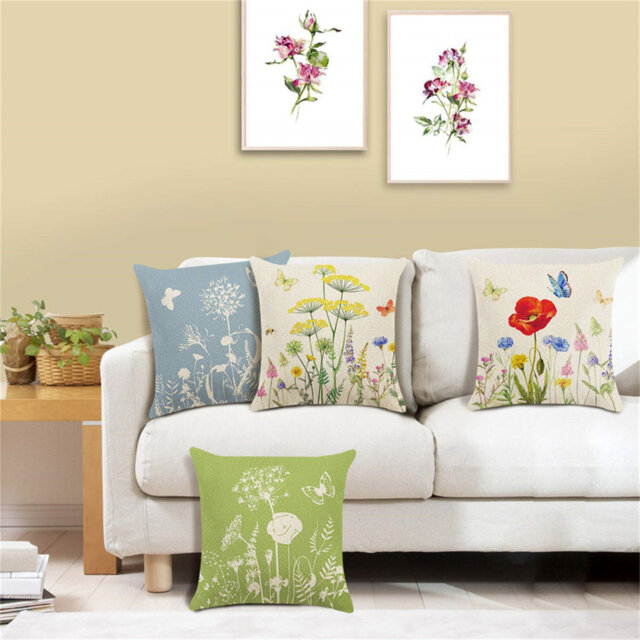 Garden Flower Cushion Covers 18 X 18 Inch Set Of 4 Spring Floral Butterfly Decorative Throw Pillow Covers Polyester Linen Pillowcases For Sofa Couch B