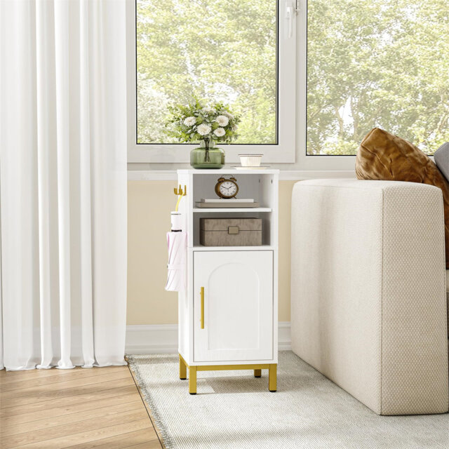 Small Bathroom Storage Cabinet, Freestanding Bathroom Storage Unit With Door And Adjustable Shelf, Narrow Toilet Paper Cabinet With Open Storage Space