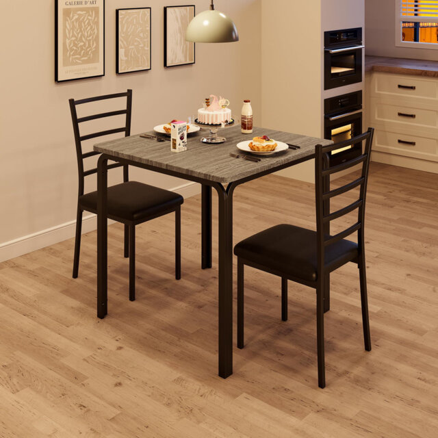 3-Piece Table Chair Set for Small Space, Modern Square Table with 2 Chairs, Compact Kitchen and Dining Room Furniture for Small Spaces, Indoor Breakfa