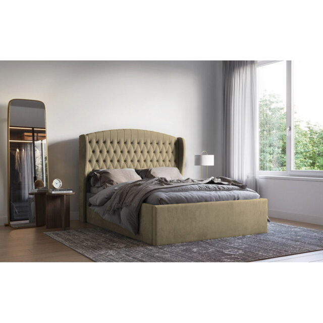 Medau Velvet Upholstered Bed Frame - Padded Headboard, Chrome Feet