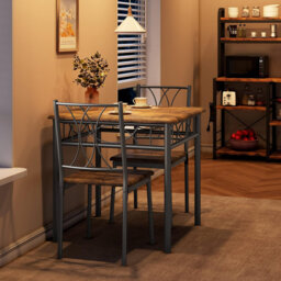 Space-Saving 3-Piece Dining Set for 2, Square Table with 2 Chairs, Compact Apartment, Retro Brown