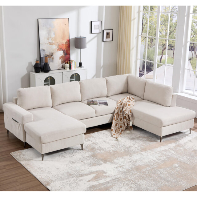 5 Seater Corner Sofa Bed, L-Shaped Sectional with Pull-Out Sleeper, Reversible Chaise