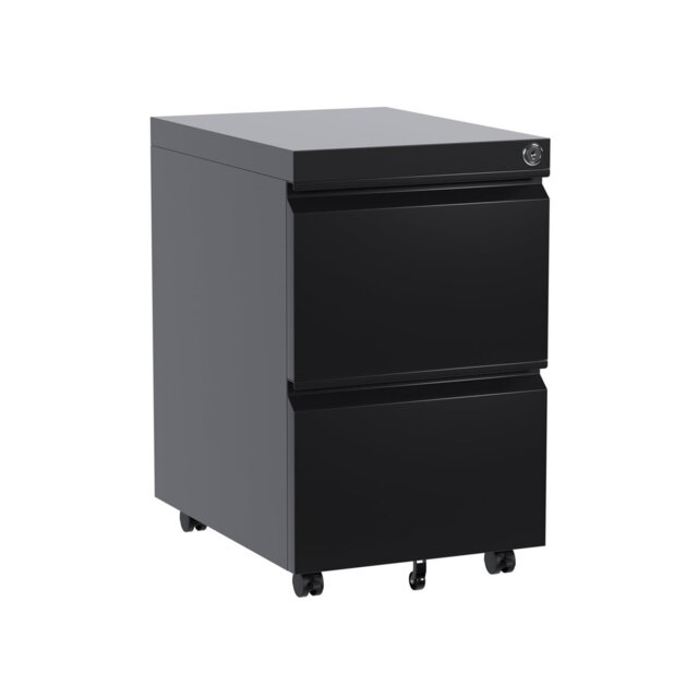2-Drawer Rolling Metal File Cabinet with Lock – Under Desk Mobile Storage – Fits Legal/Letter/A4 Documents – Home Office Use – Black