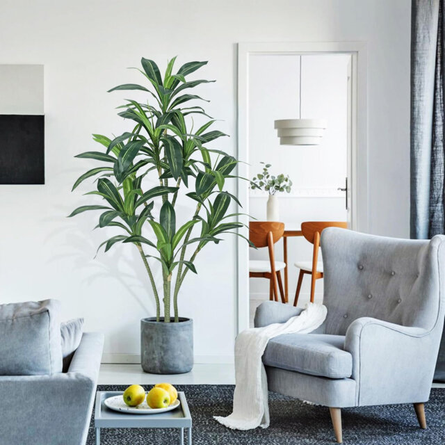 5.5FT Artificial Dracaena Tree Fake Plant, Faux Tropical Yucca Floor Plant Tree in Pot for Home Decor Indoor Outdoor Office Decor, All Season Green