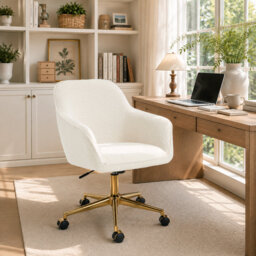 Adamell Boucle Upholstered Swivel Office Chair Adjustable Height Gold Metal Base with Castors