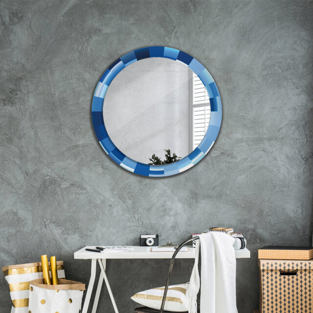 Huldar Round Glass Framed Wall Mounted Accent Mirror in Blue/White