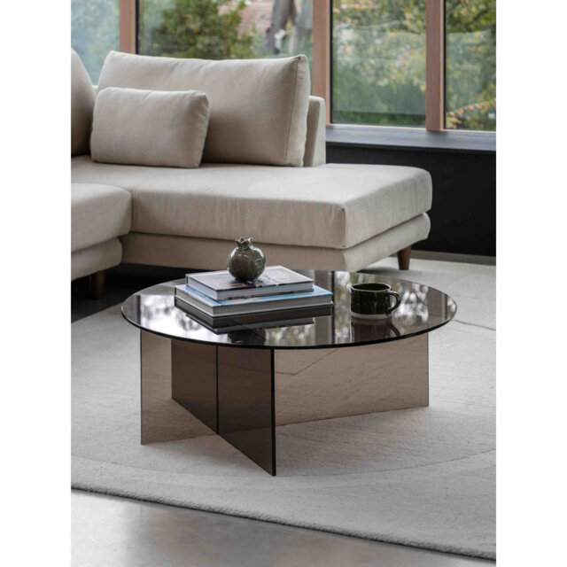 Parioli Glass Coffee Table Charcoal 900x900x325mm