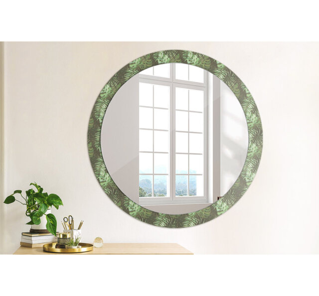 Huldar Round Glass Framed Wall Mounted Accent Mirror in Grey/Green