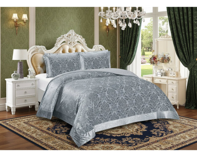 Emilia Bedspread Set with Pillow Shams – Luxury Jacquard Damask Coverlet Bedding for Double, King & Super King Sizes