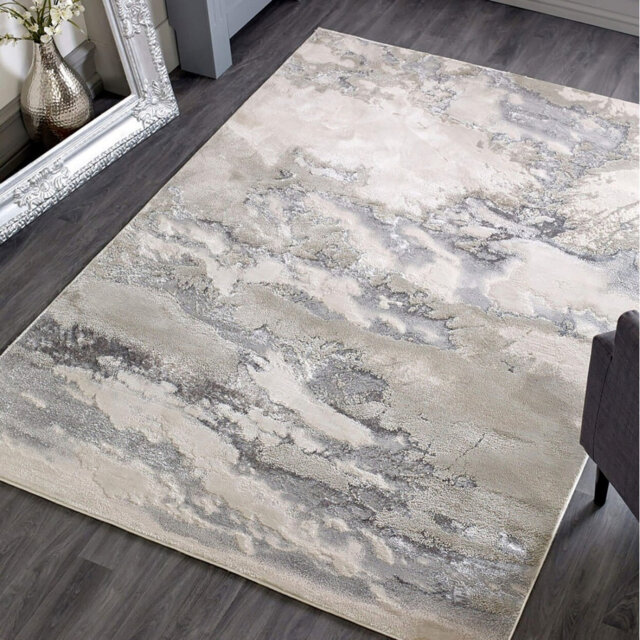 Beige Easy To Clean Abstract Optical/ (3D) Rug For Dining Room Bedroom And Living Room