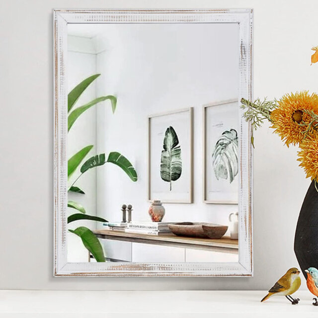 Rectangle Wood Framed Wall Mirror ,Rustic Hanging Mirror