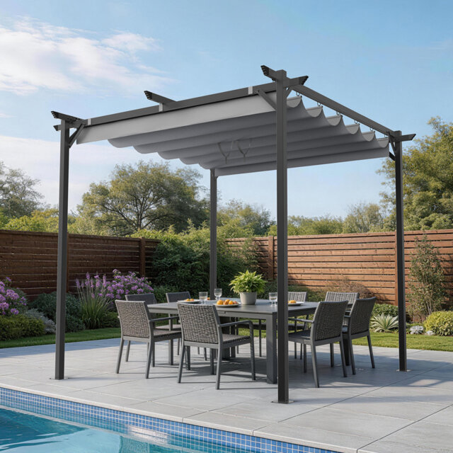 3m x 3m Metal Pergola with Retractable Roof