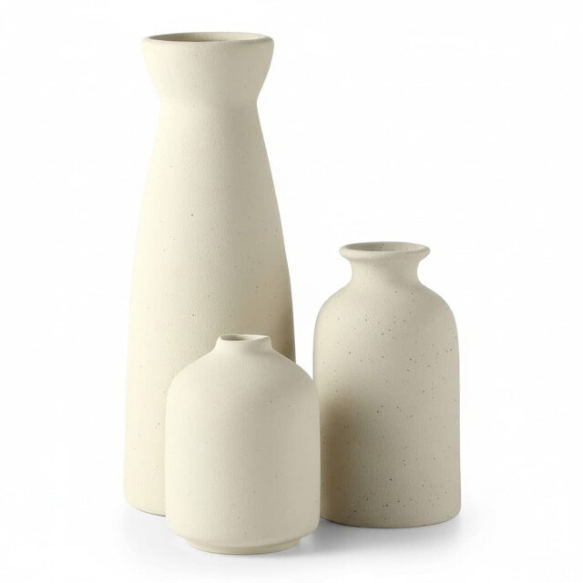 "3Pcs 8.3"" Boho Ceramic Vases, Distressed Decor for Table & Shelf"