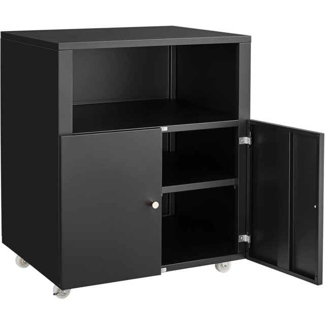Metal Printer Cabinet with Doors and Shelves, Heavy Duty Rolling Printer Stand File Cabinet on Wheels, Copier Fax Printers Table for Home Office