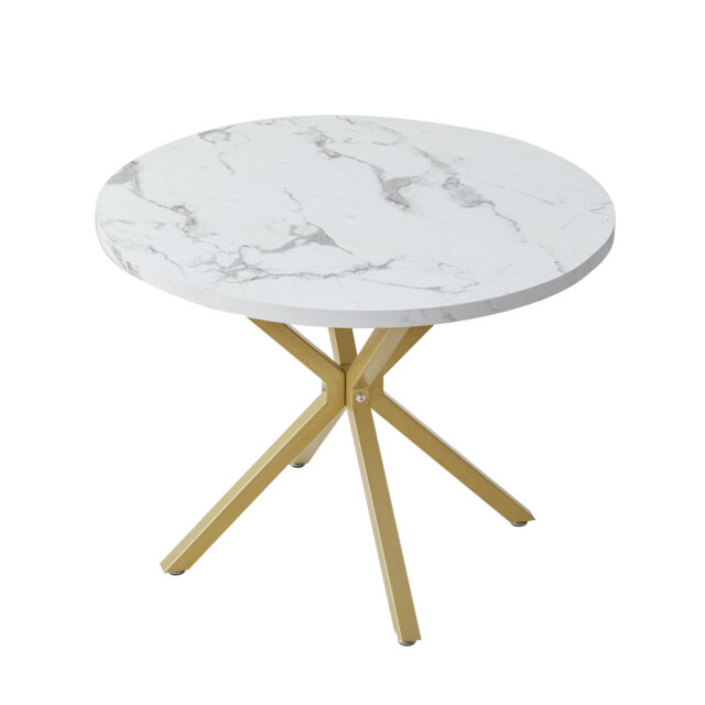 Adorna Round Solid Wood Top Metal Base Dining Table