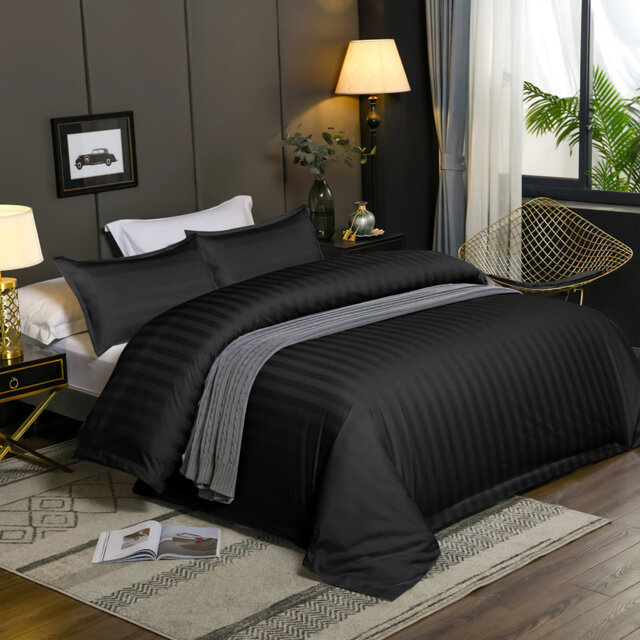 Microfibre 250 Thread Count Reversible Stripe Duvet Cover set for rooms