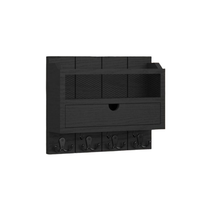 "12"" W x 10"" H x 3.1"" D Mail Sorter Wall Mounted, Wooden Key Holder Home Organizer Letter Sorter for Letter Magazines (Black)"