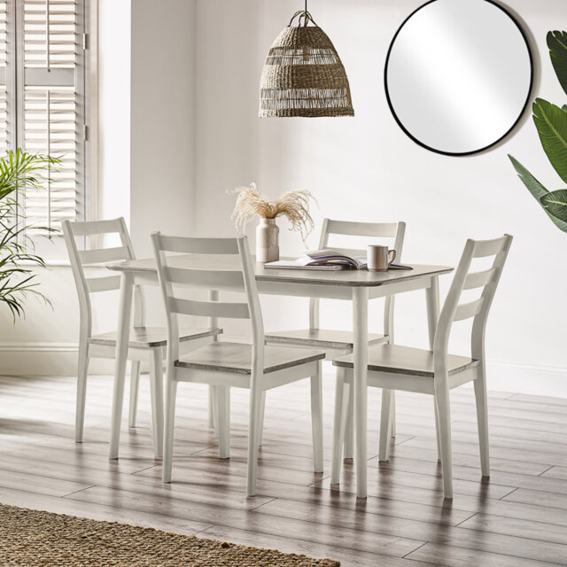 Drea Small Walnut Effect Wooden Dining Table With 2 Chairs & Bench - Traditional Rustic Farmhouse Style