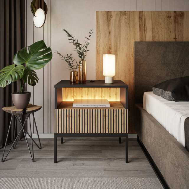 Eclipse S54 Bedside Table With Lighting Oak