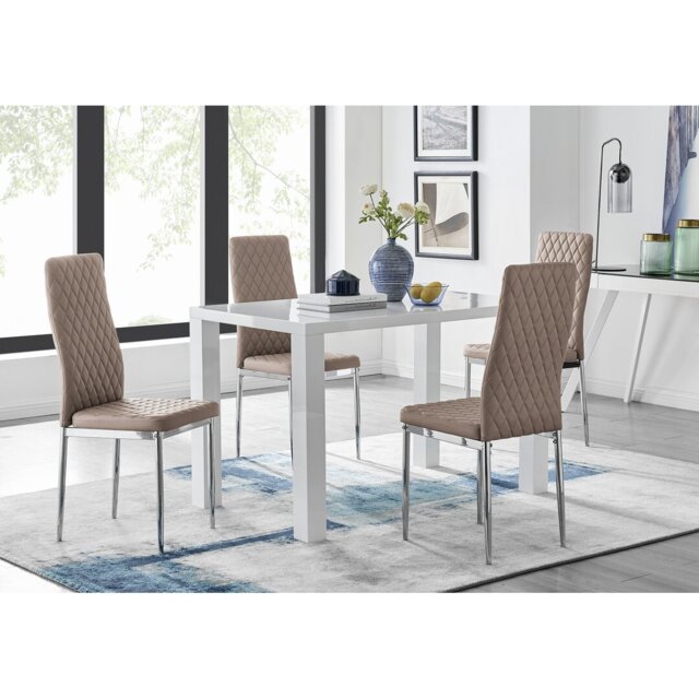 Scottsmoor Modern Grey Dining Table With 6 Luxury Velvet Quilted Dining Chairs