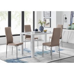 Scottsmoor Modern Grey Dining Table With 6 Luxury Velvet Quilted Dining Chairs