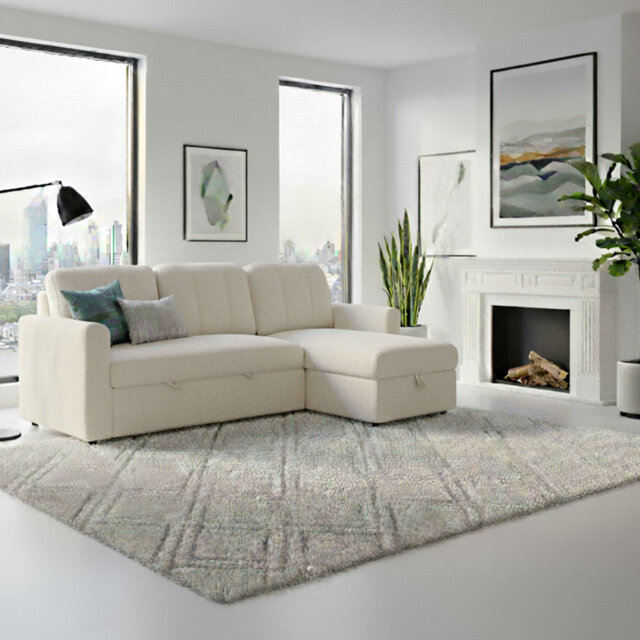 Movari Smart Corner Sofa Bed with Storage & Pull-Out Sleeper Modern Fabric L-Shaped Sofa with Chaise