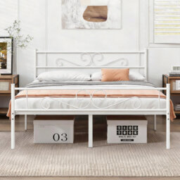 Single Double Size Bed Frame with Headboard, 30cm Underbed Stroage, Metal Platform Bed with Steel Slats Support, No Boxing Spring Needed