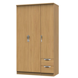 Bhodhini Tall Triple Small Drawer Wardrobe in White Gloss & White