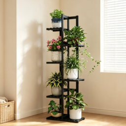 6-Tier Black Bamboo Corner Plant Stand, Tiered Plant Shelf for Multiple Plants, Indoor Flower Display Rack for Window, Garden, Balcony, Living Room &